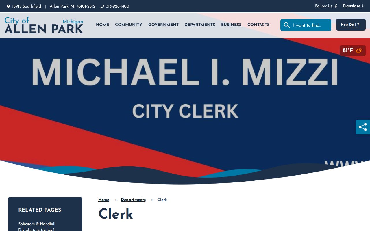 Allen Park residents directory city clerk records page