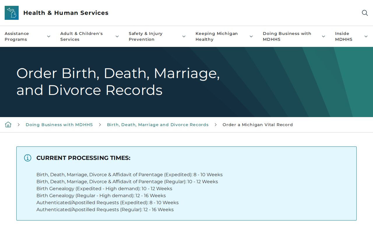Allen Park residents directory Michigan vital records ordering